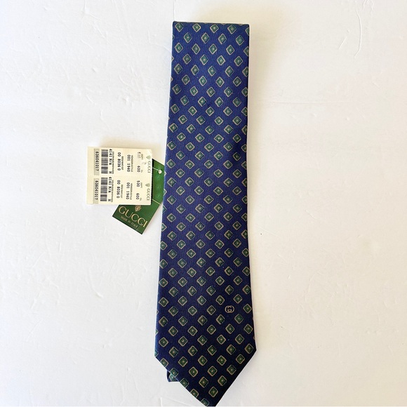 New w Tags Vintage 1980's GUCCI Made in Italy 100% Silk Mens Neck Dress TIE Blue - Picture 1 of 9